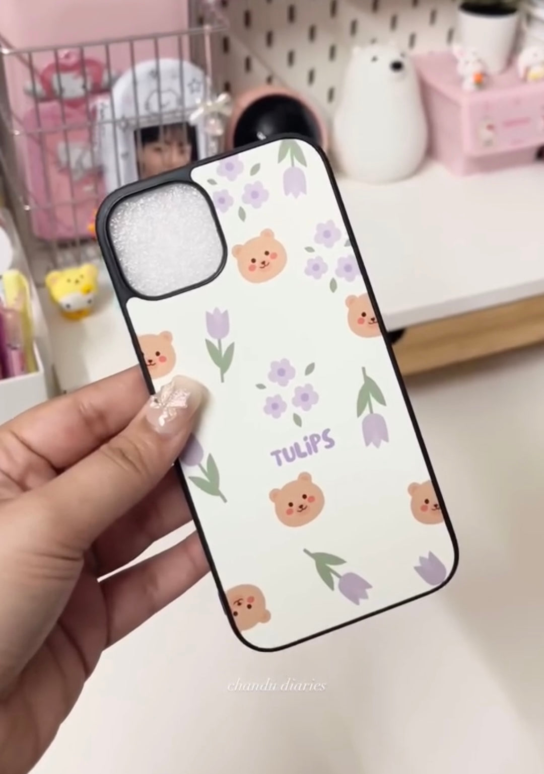 Tulips & Bear Glass Case