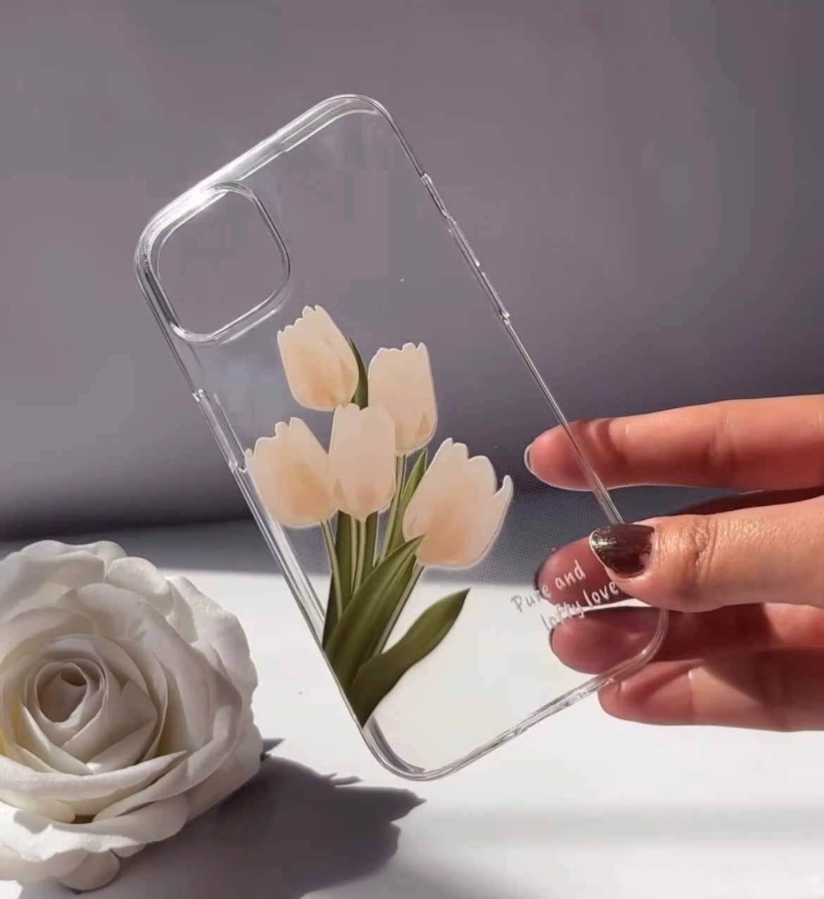 White Tulips Clear Case