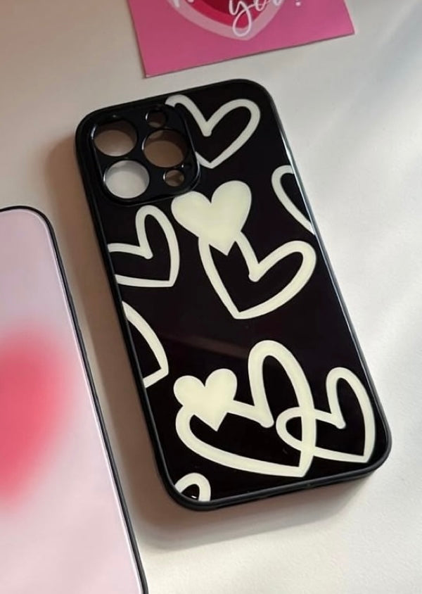 Hearts Outline Pattern Glass Case
