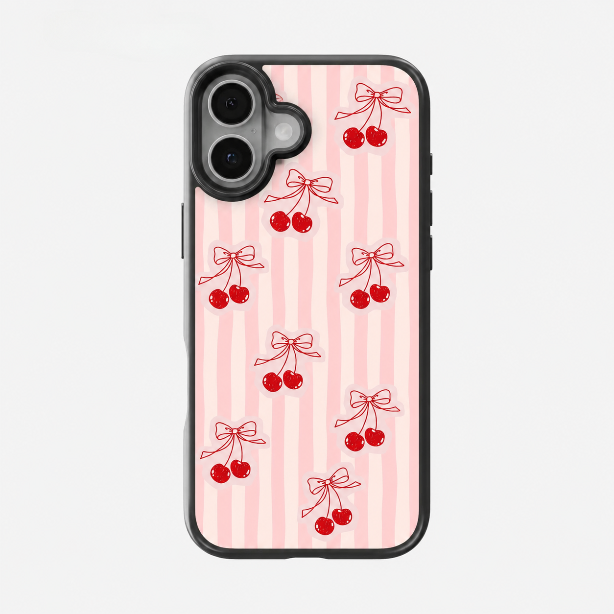 Coquette Cherry Ribbon Stripe Phone Case