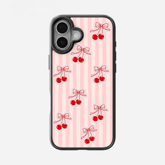 Coquette Cherry Ribbon Stripe Phone Case