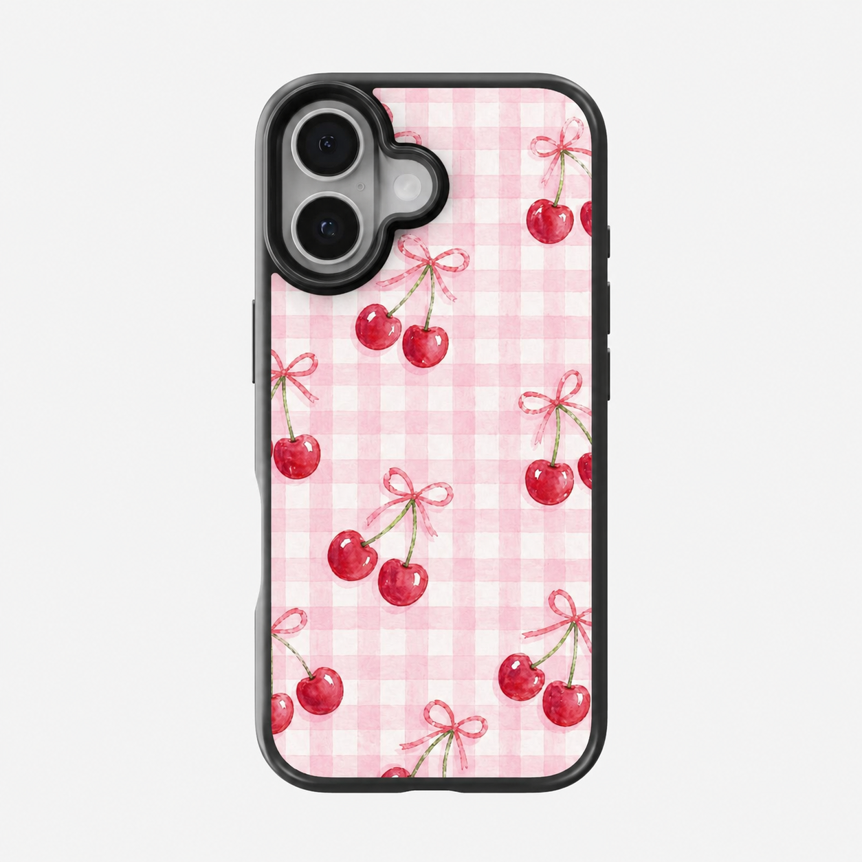Pink Gingham Cherry Bow Aesthetic Phone Case