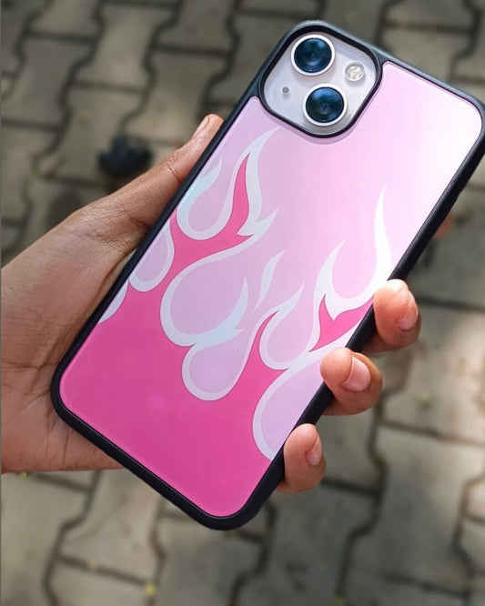 Pink Flames Glass Case